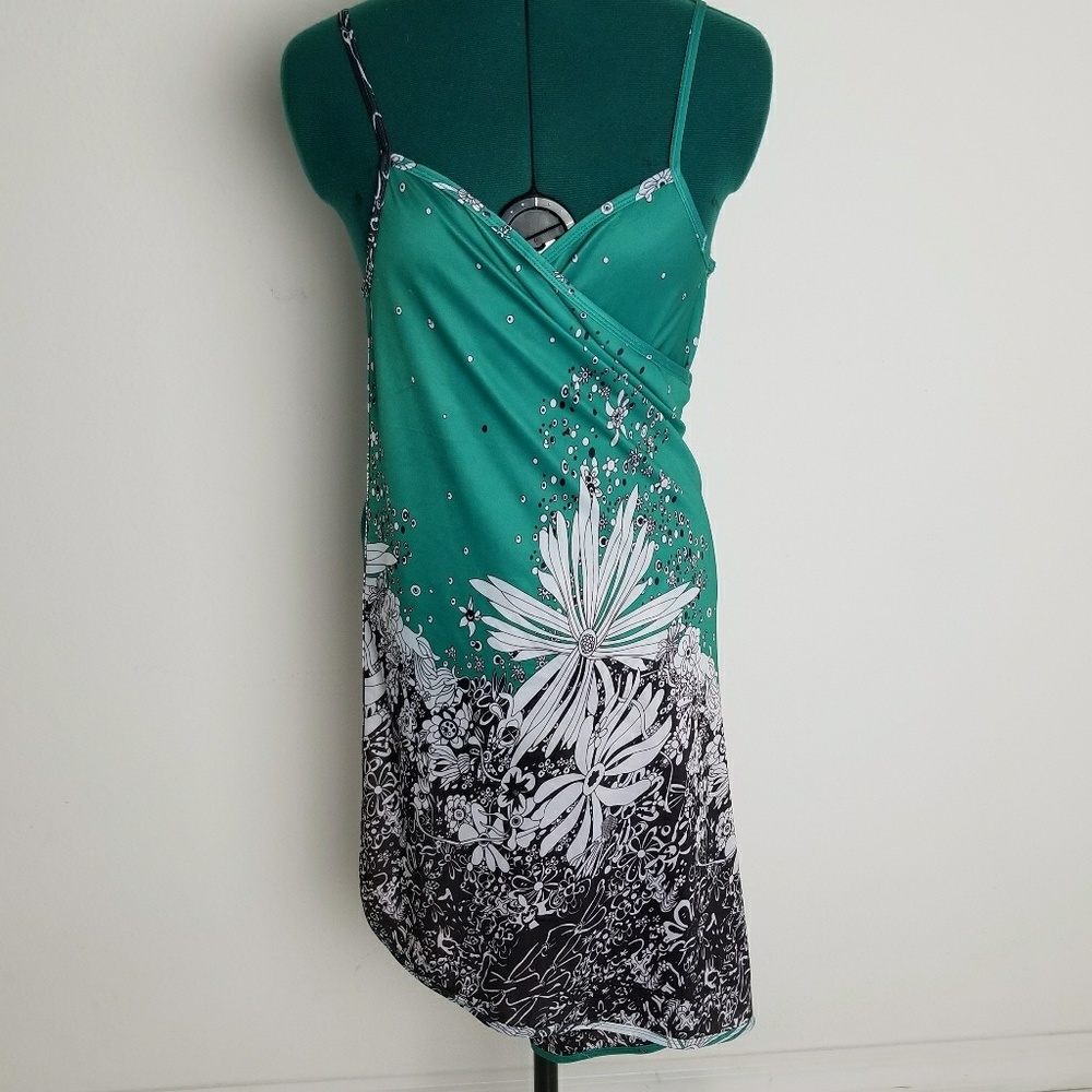 Teal and white bathing suit cover up wrap dress